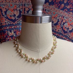 Pink/white pearls with peridot necklace